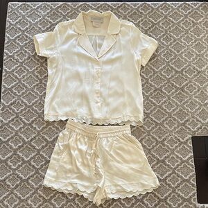 BHLDN Cream Satin Pajama Set